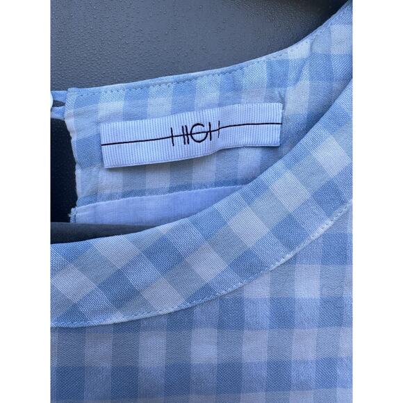 HIGH Everyday Couture by Claire Campbell Blue Gingham Midi Dress Sz M Drop Waist - Picture 10 of 14